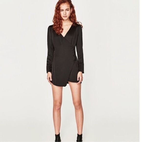 Zara Satin Effect Lace Up Wrap Asymmetrical Dress - Picture 8 of 8